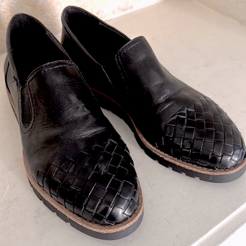 Van Eli Black Leather Loafer Weave Jacy Academia Flats Comfort Gore Flat 5.5